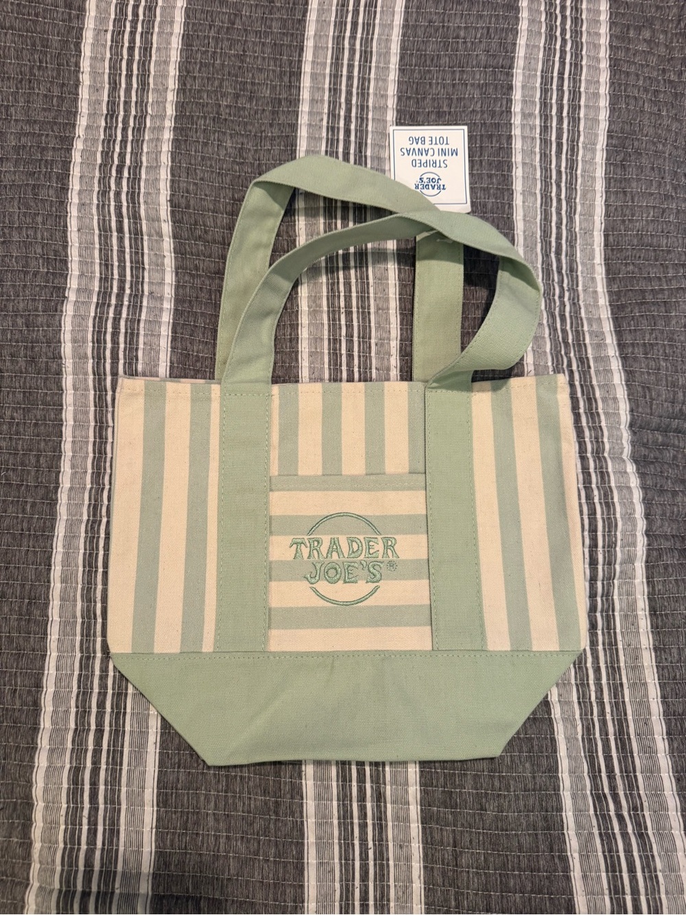 New Trader Joe’s Striped Green Mini Tote Bag *FAST SHIPPING*
